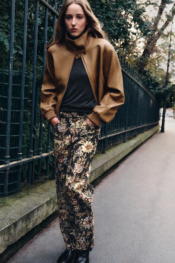 PANTALÓN FLORES ABALORIOS ZW COLLECTION - Negro de Zara - Imagen 0