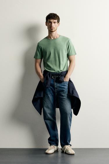 T-SHIRT RELAXED FIT EN COTON ET LIN - Vert de Zara - Image 0