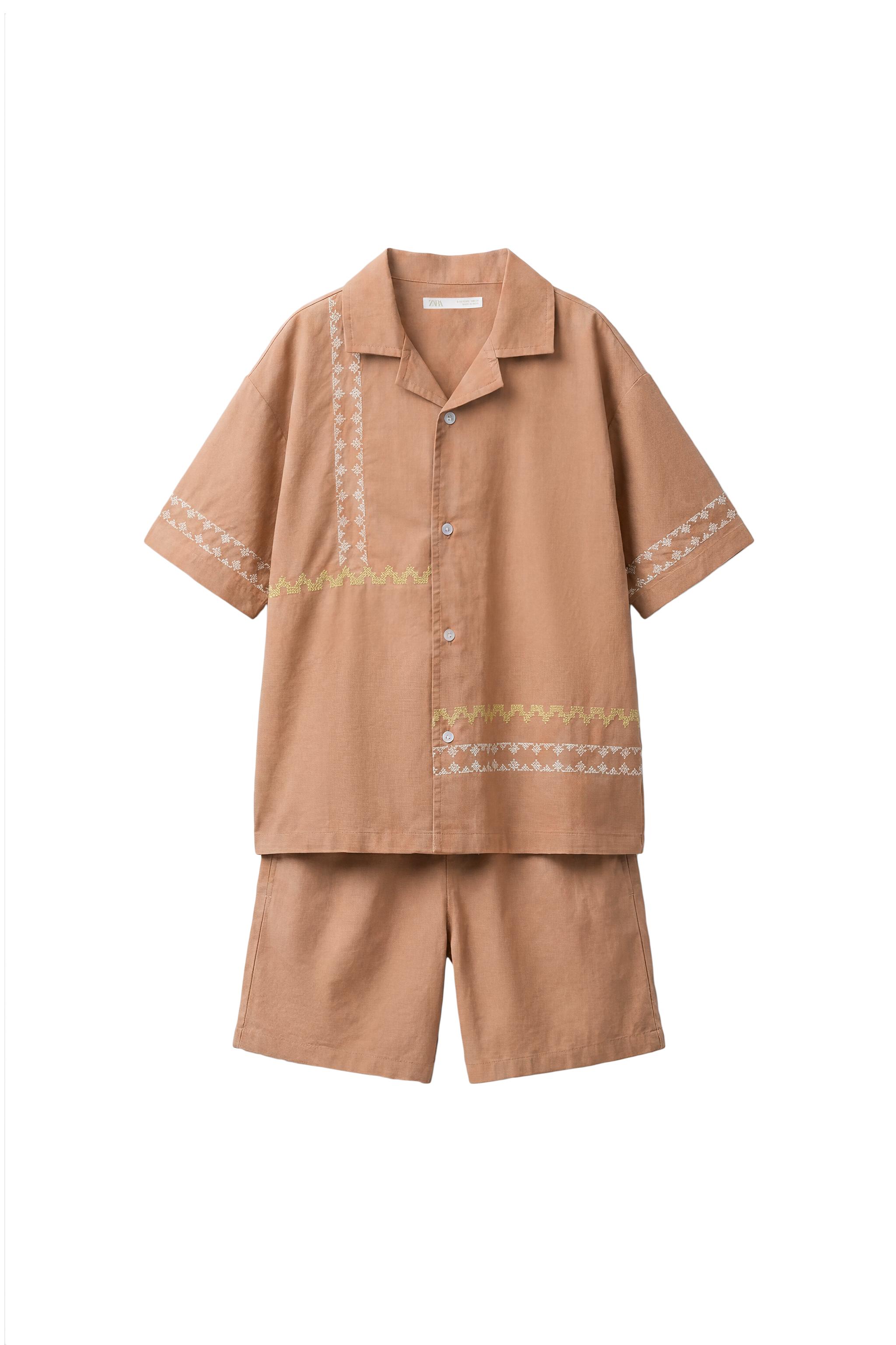 6-14 YEARS/ EMBROIDERED SHIRT PYJAMAS - Brown | ZARA India
