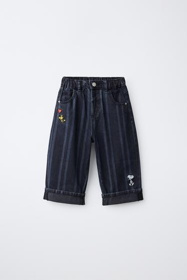 Zara SNOOPY PEANUTS™ STRIPED BAGGY JEANS - Midnight blue