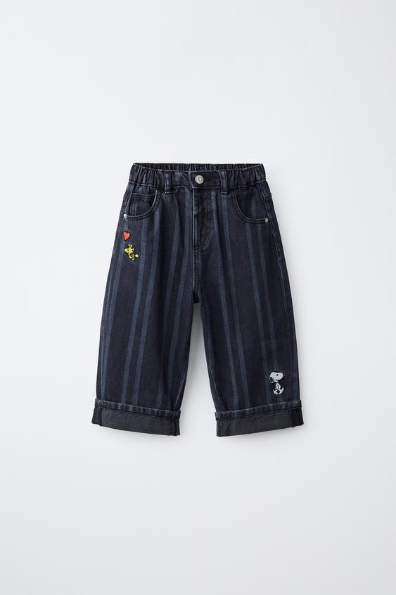JEANS BAGGY RAYAS BORDADOS SNOOPY PEANUTS™ - Azul noche de Zara - Imagen 0