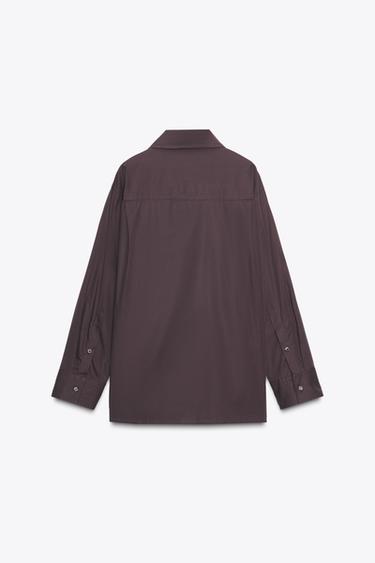 POPLIN SHIRT WITH SCARF DETAIL - Dark brown by Zara - Image 8