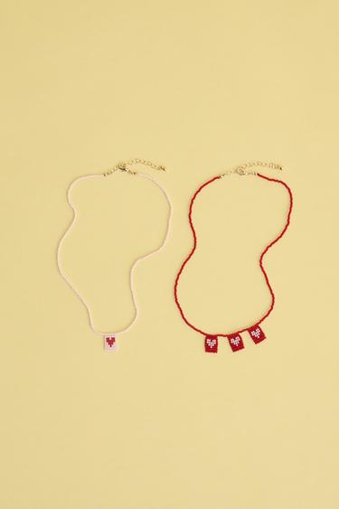 PACK DOS COLLARES ABALORIOS CORAZONES - Rojo de Zara
