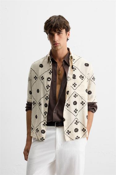 CONTRAST PRINT SHIRT - Mid-ecru by Zara