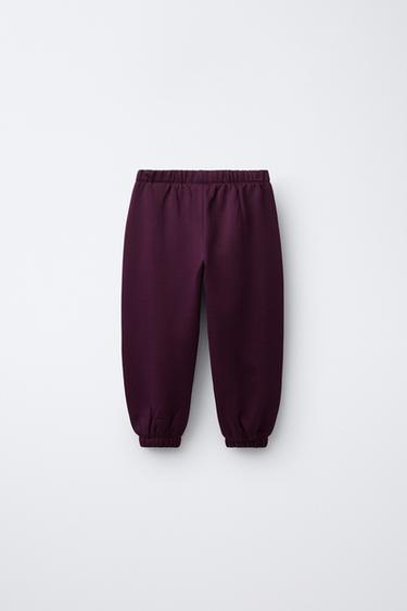 PLUSH JOGGING BOTTOMS WITH LABEL APPLIQUÉ - Dark aubergine by Zara - Image 1