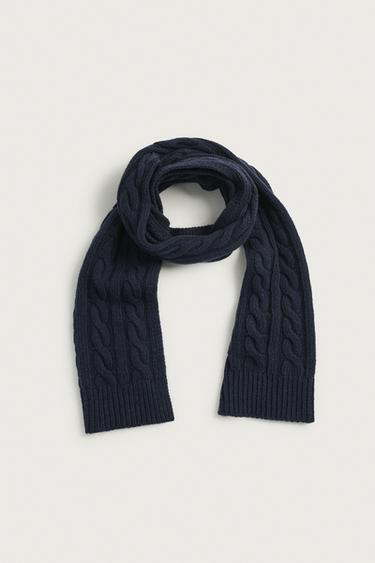 CABLE-KNIT WOOL BLEND SCARF — Dark navy 1