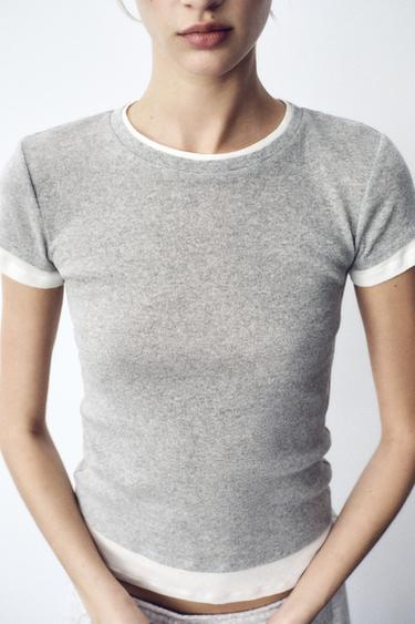 T-SHIRT DOUBLE - Gris chiné de Zara