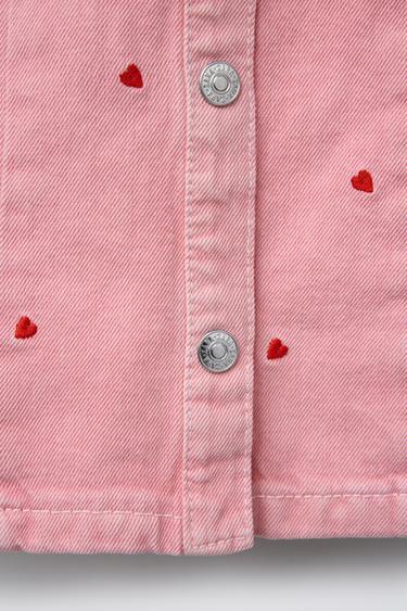 TWILL SKATER DRESS WITH EMBROIDERED HEARTS - Pink by Zara - Image 3