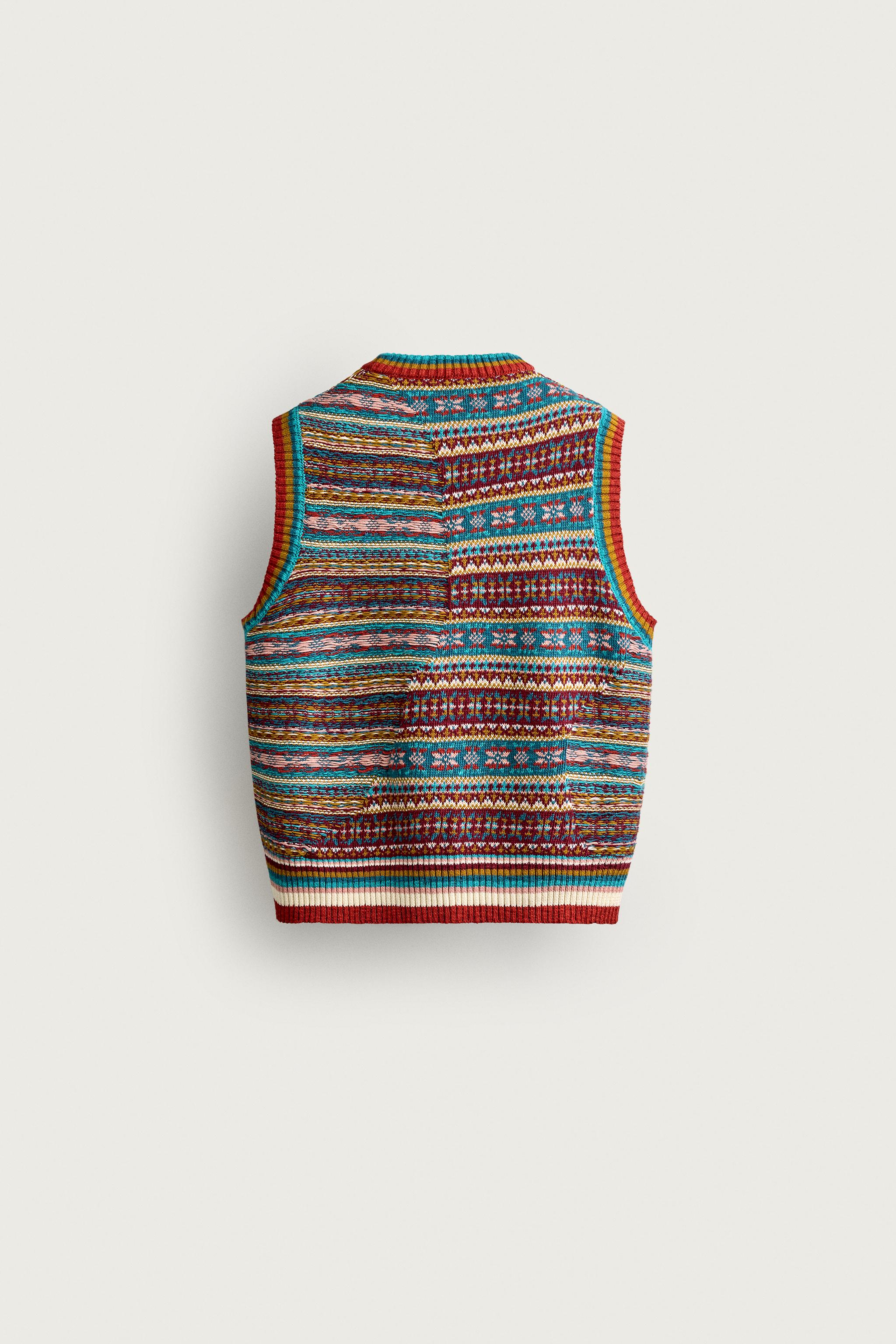 トップス Multi-Colour Jacquard Knit Vest PATCHWORK JACQUARD KNIT VEST - Turquoise | ZARA Spain