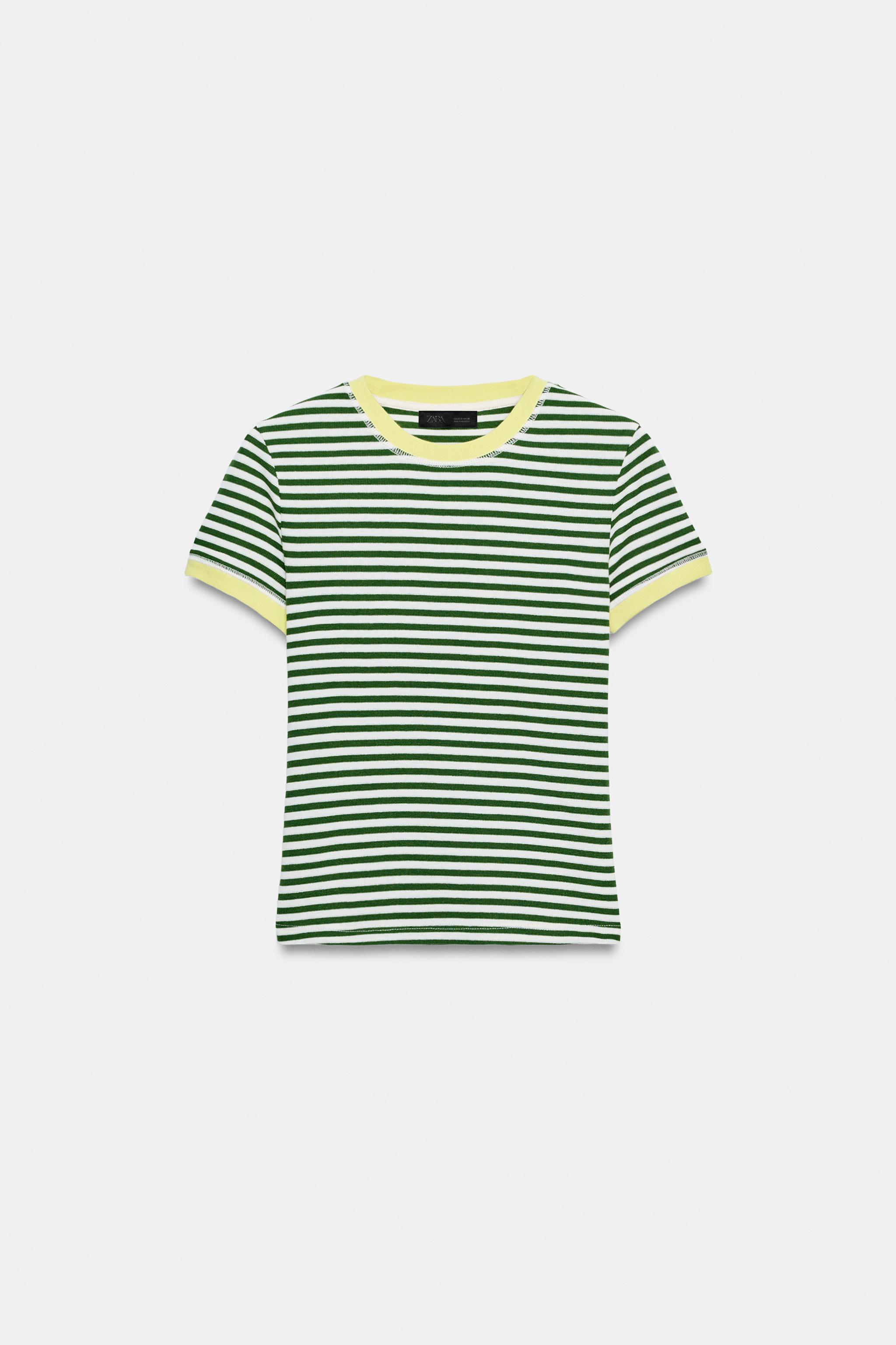 STRIPED SHORT SLEEVE T-SHIRT — Green / Ecru