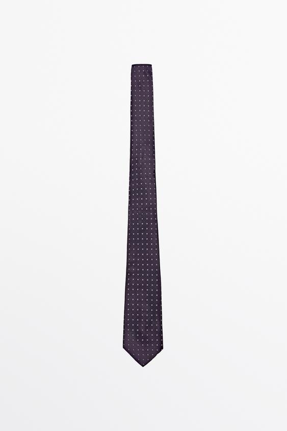 Zara 100% silk geometric print tie - white - Image 0