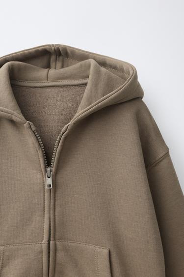 Zaras SWEATSHIRT MED HUVA OCH DRAGKEDJA - Brun/prick
