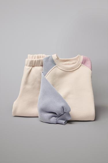 CONTRAST SLEEVE SWEATSHIRT AND TROUSERS SET - Mink by Zara