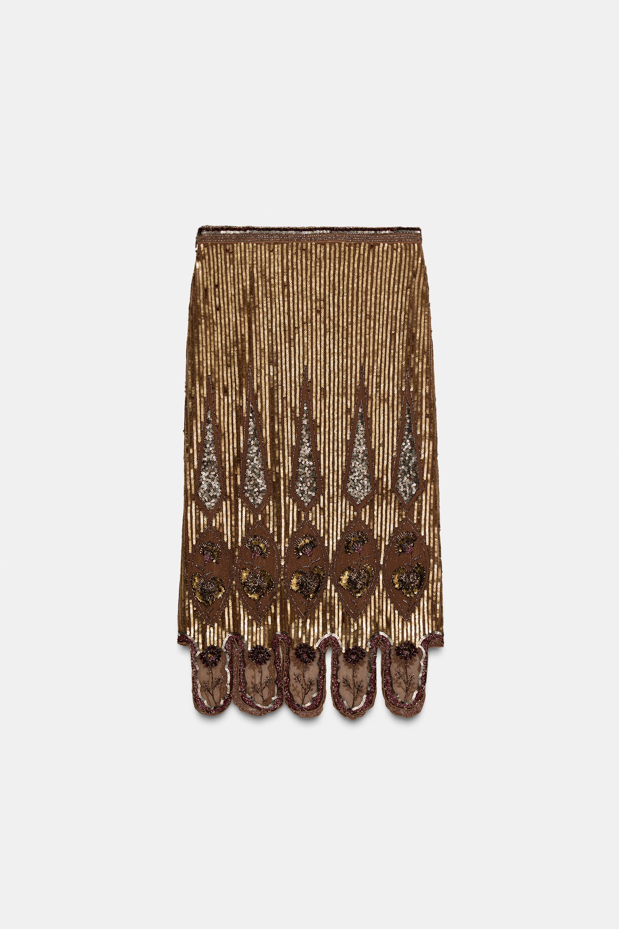 ZW COLLECTION LIMITED EDITION EMBROIDERED SKIRT - Gold | ZARA