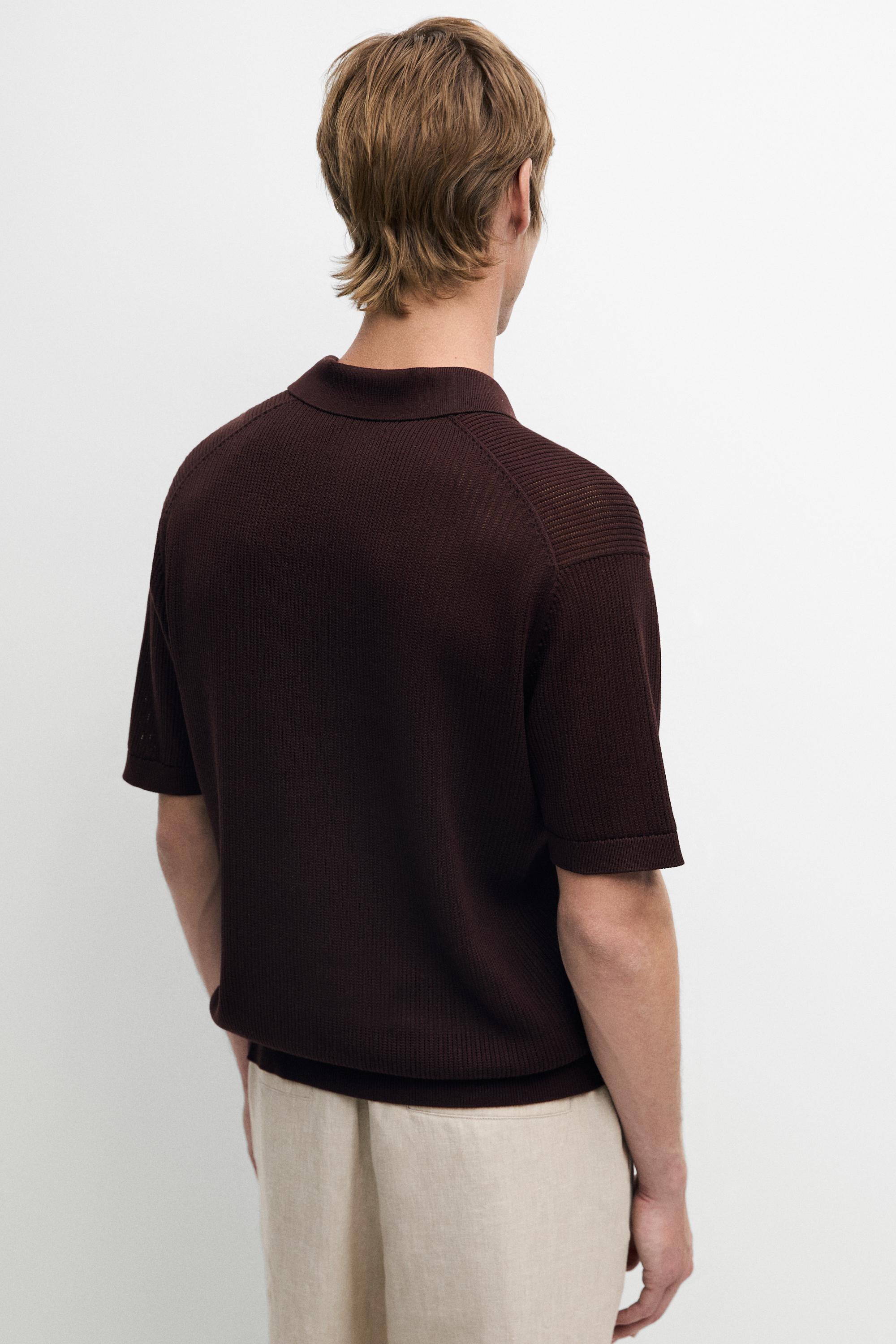 Cotton-blend V-neck knit polo shirt
