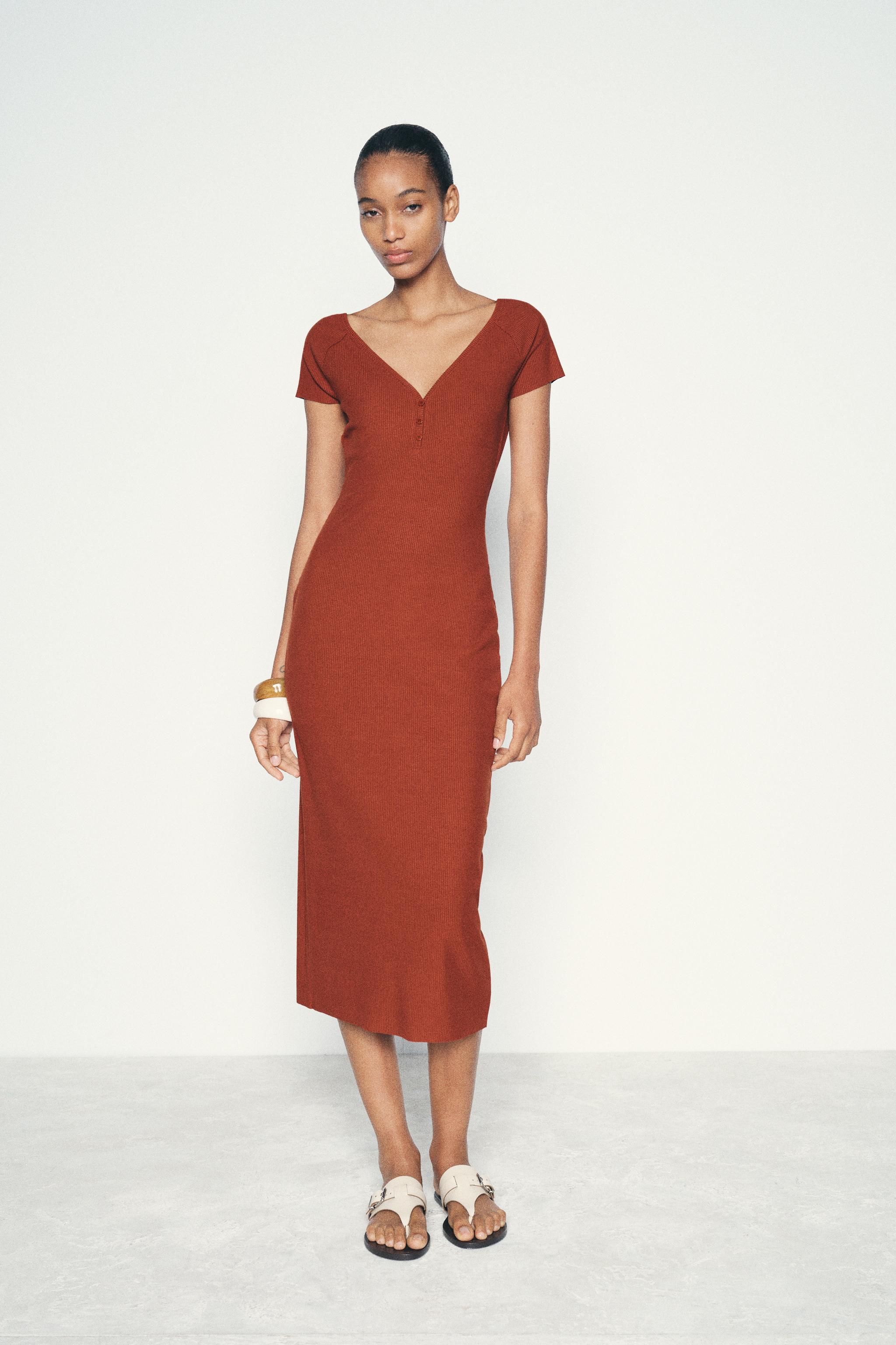 RIBBED MIDI DRESS - Brick | ZARA United States