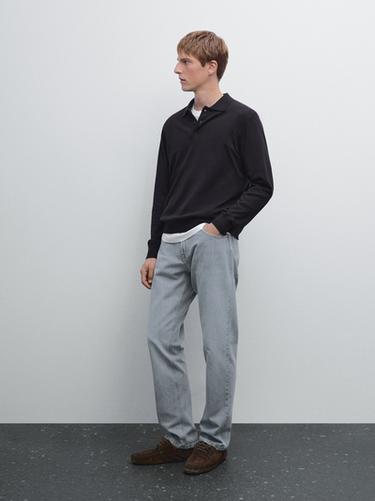 Zara Cotton blend knit polo sweater - Navy blue - Image 0