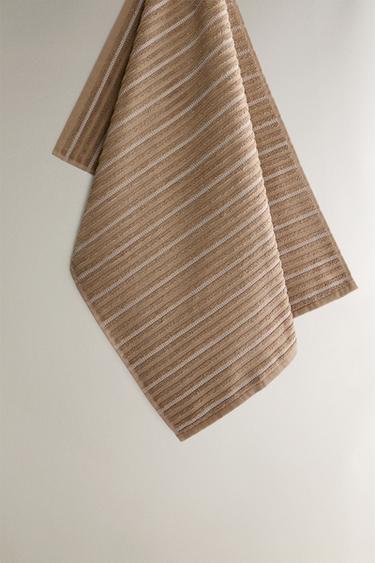 STRIPED COTTON TERRY TEA TOWEL - Dark beige by Zara - Image 0