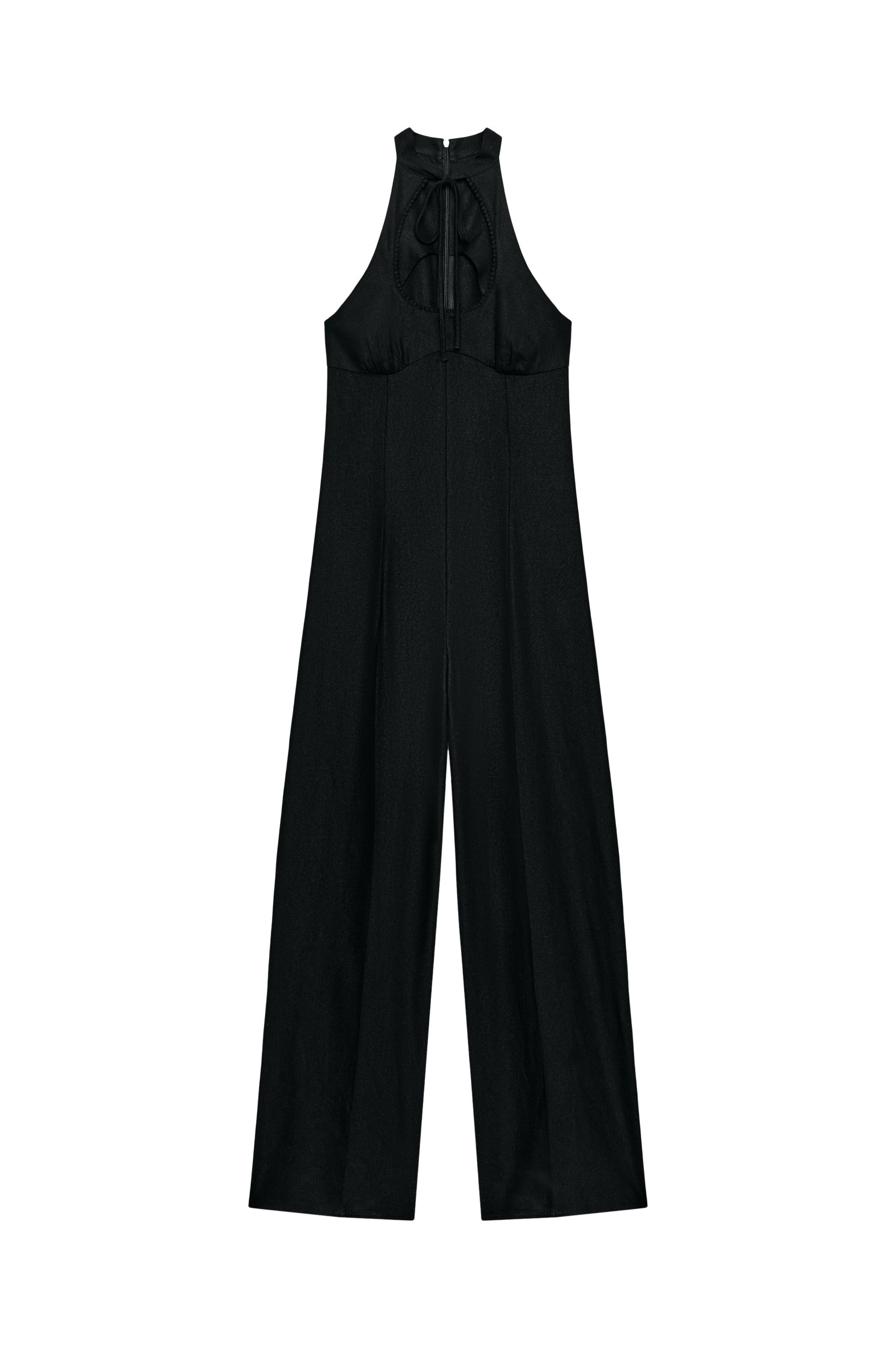 リネン ホルターネック ワイドレッグジャンプスーツ - ブラック | ZARA