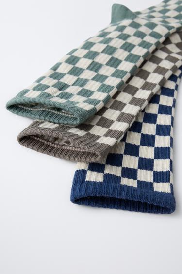 3-PACK OF CHECK LONG SOCKS - Light beige by Zara - Image 2