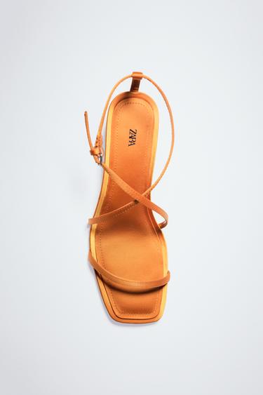 Zara SATIN-EFFECT CROSSED STRAP SANDALS - Orange