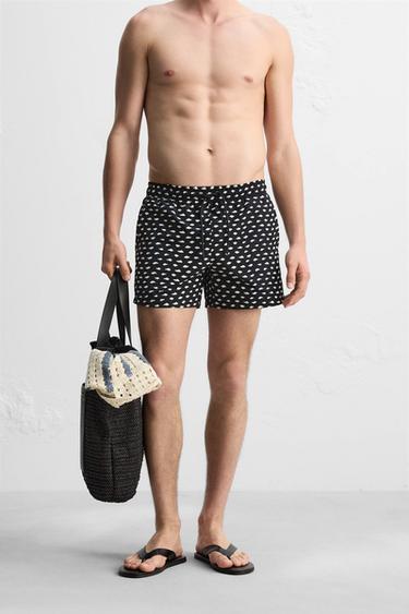 ABSTRACT PRINT SWIM SHORTS - Black by Zara - Image 1