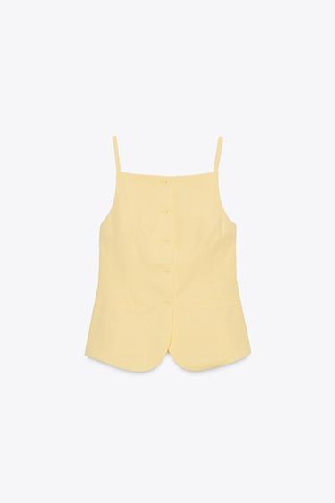 Zara BUTTON TOP - Light yellow