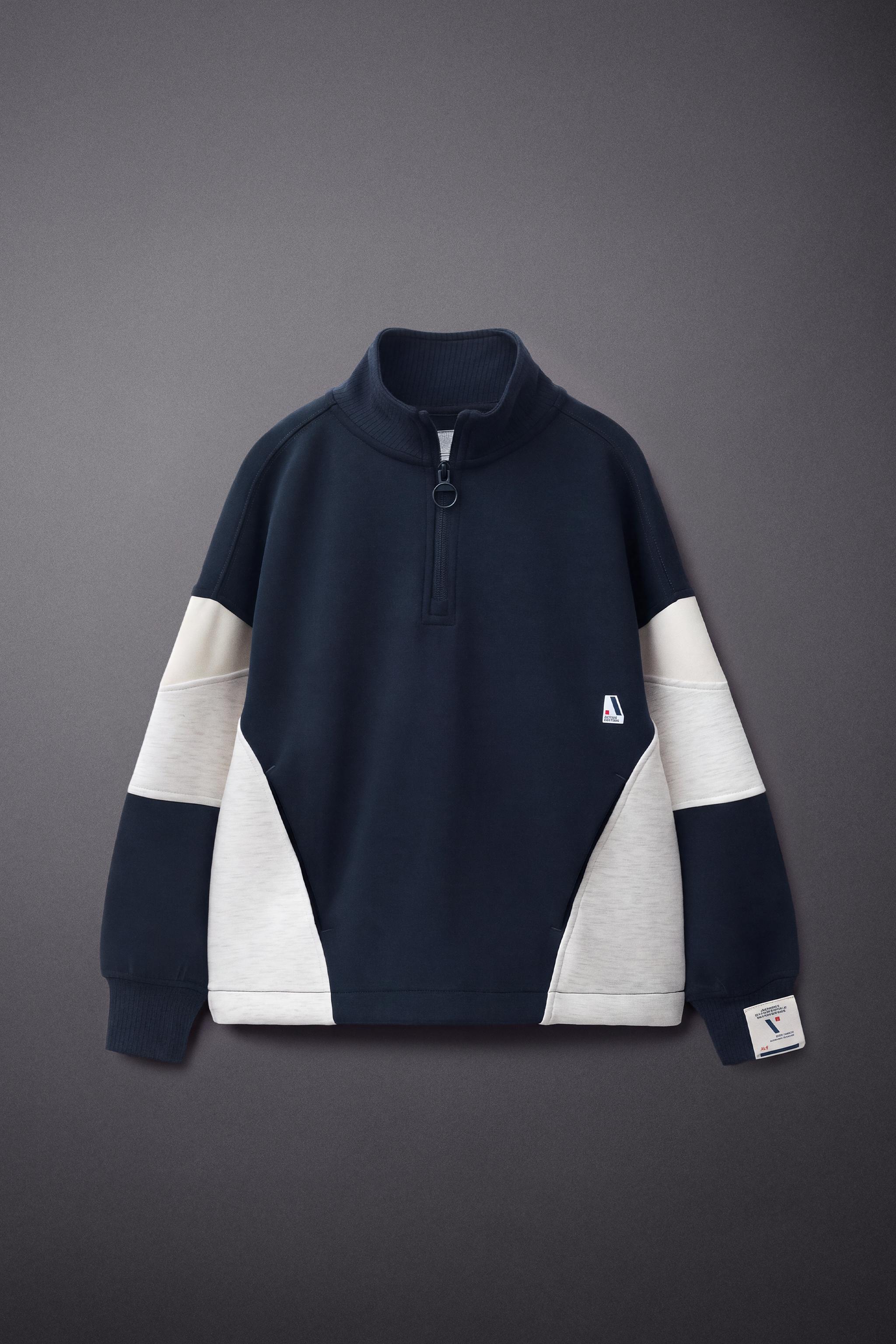 COLOR BLOCK HIGH-NECK SWEATSHIRT — Navy blue