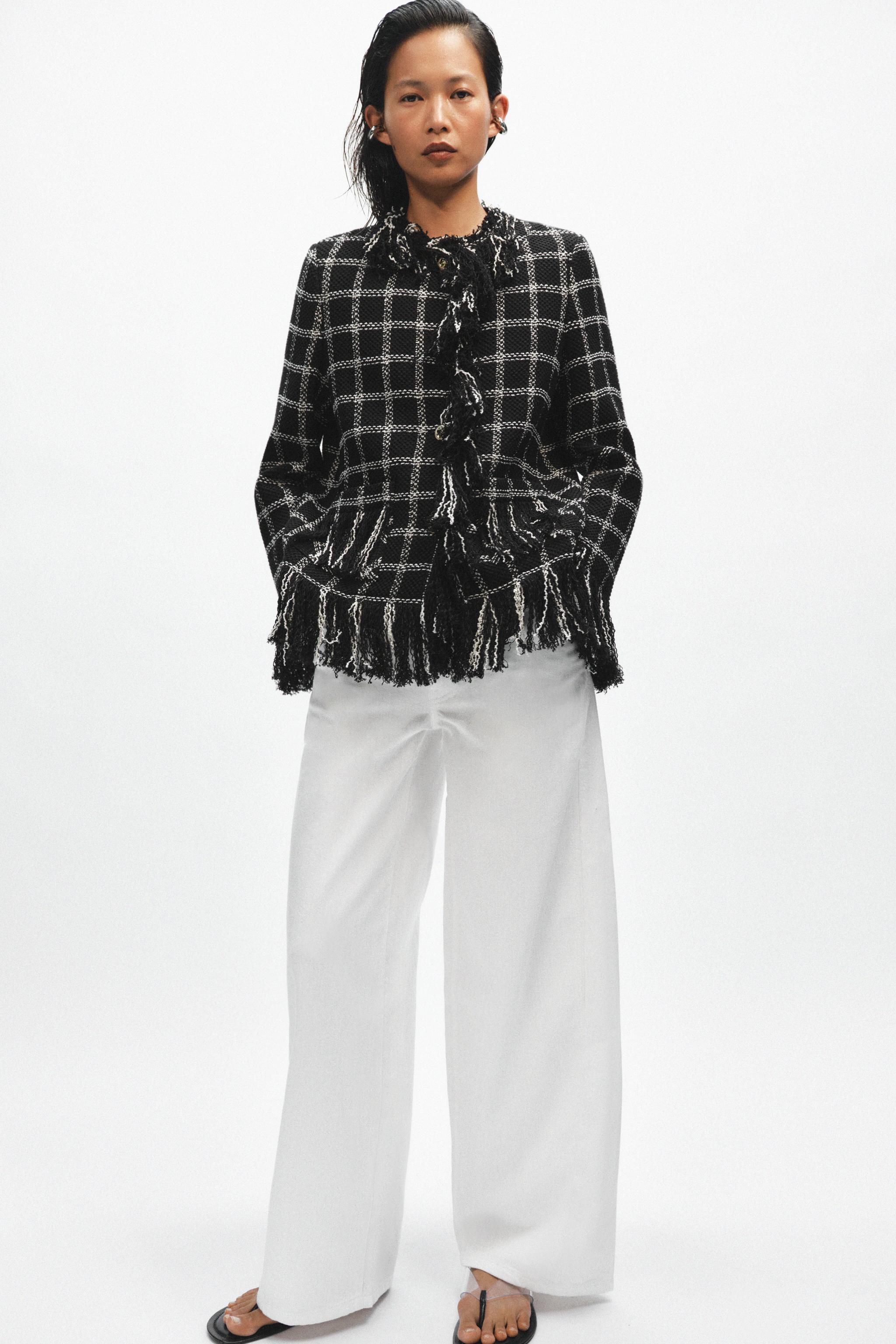 ZW COLLECTION FRINGED PLAID JACKET - Black / White | ZARA United