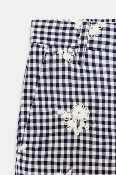 EMBROIDERED CHECK CULOTTES - Navy / White by Zara - Image 7