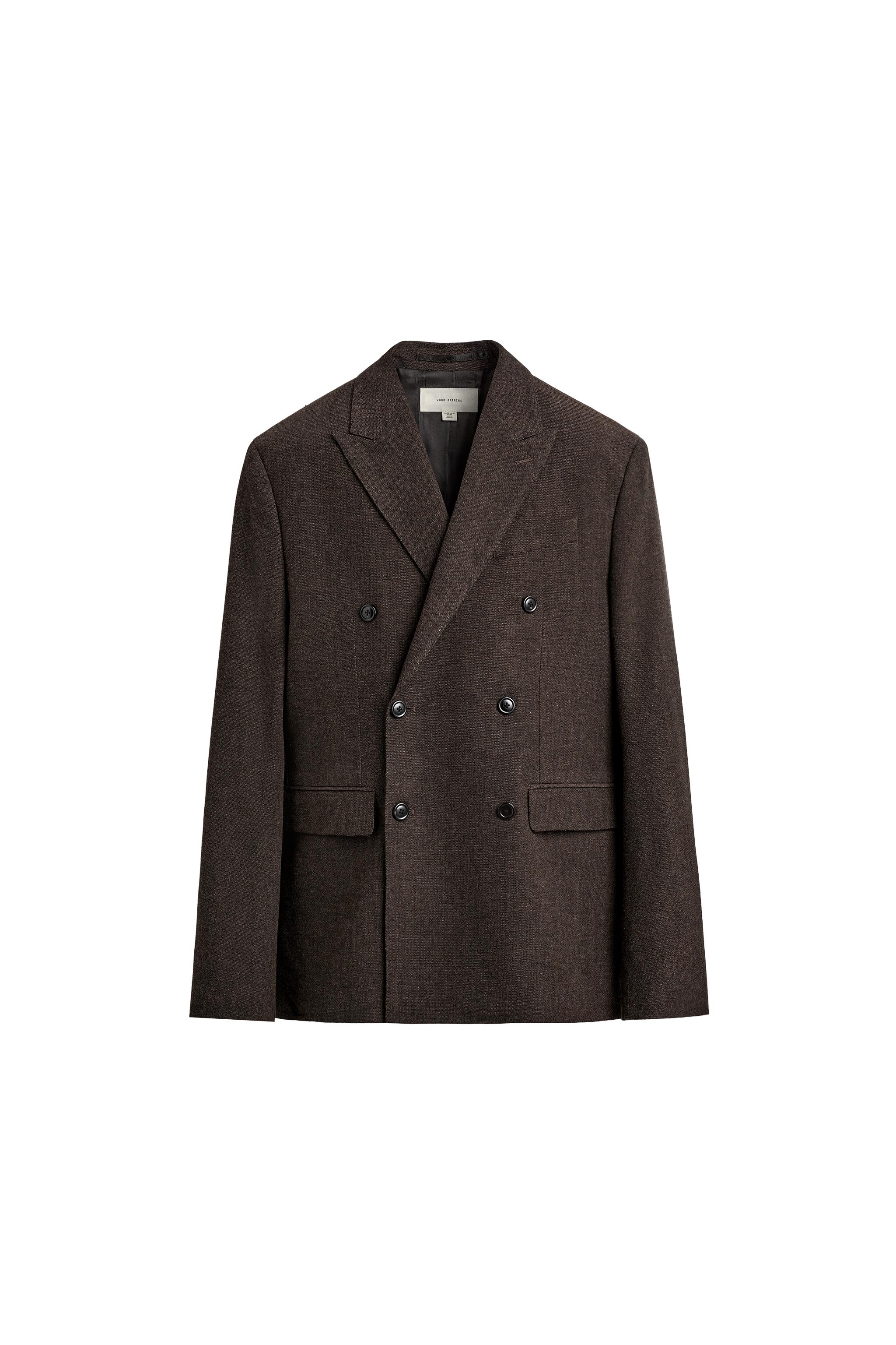 ウール混ダブルブレストブレザー - ダークブラウン | ZARA Japan / 日本