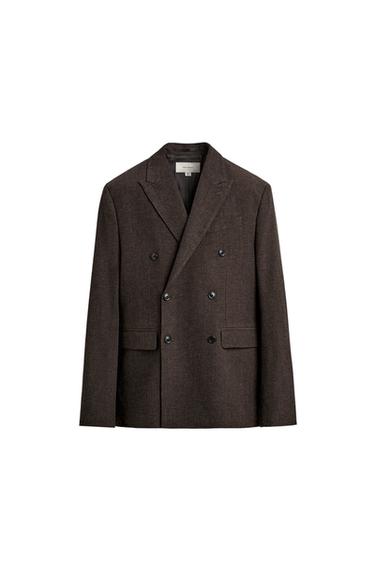 BLAZER CRUZADA CON LANA - Marrón oscuro de Zara