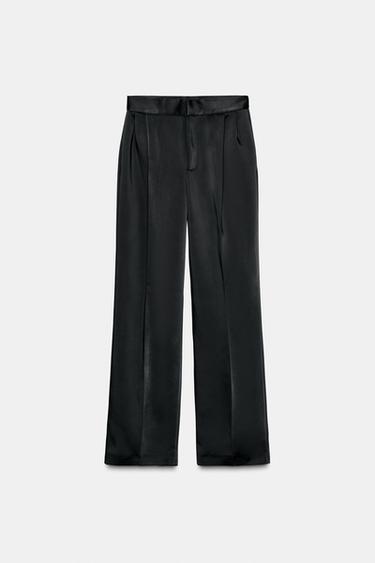 SATIN HIGH-WAIST PLEATED TROUSERS - Black by Zara - Image 6