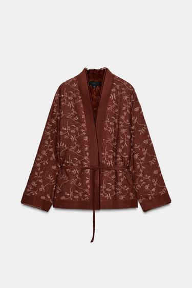 KIMONO BORDADO CON LINO ZW COLLECTION - Burdeos claro de Zara