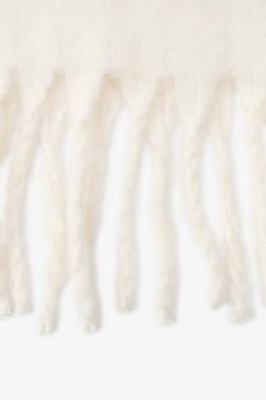 WIDE FRINGED SCARF - Ecru by Zara - Image 2
