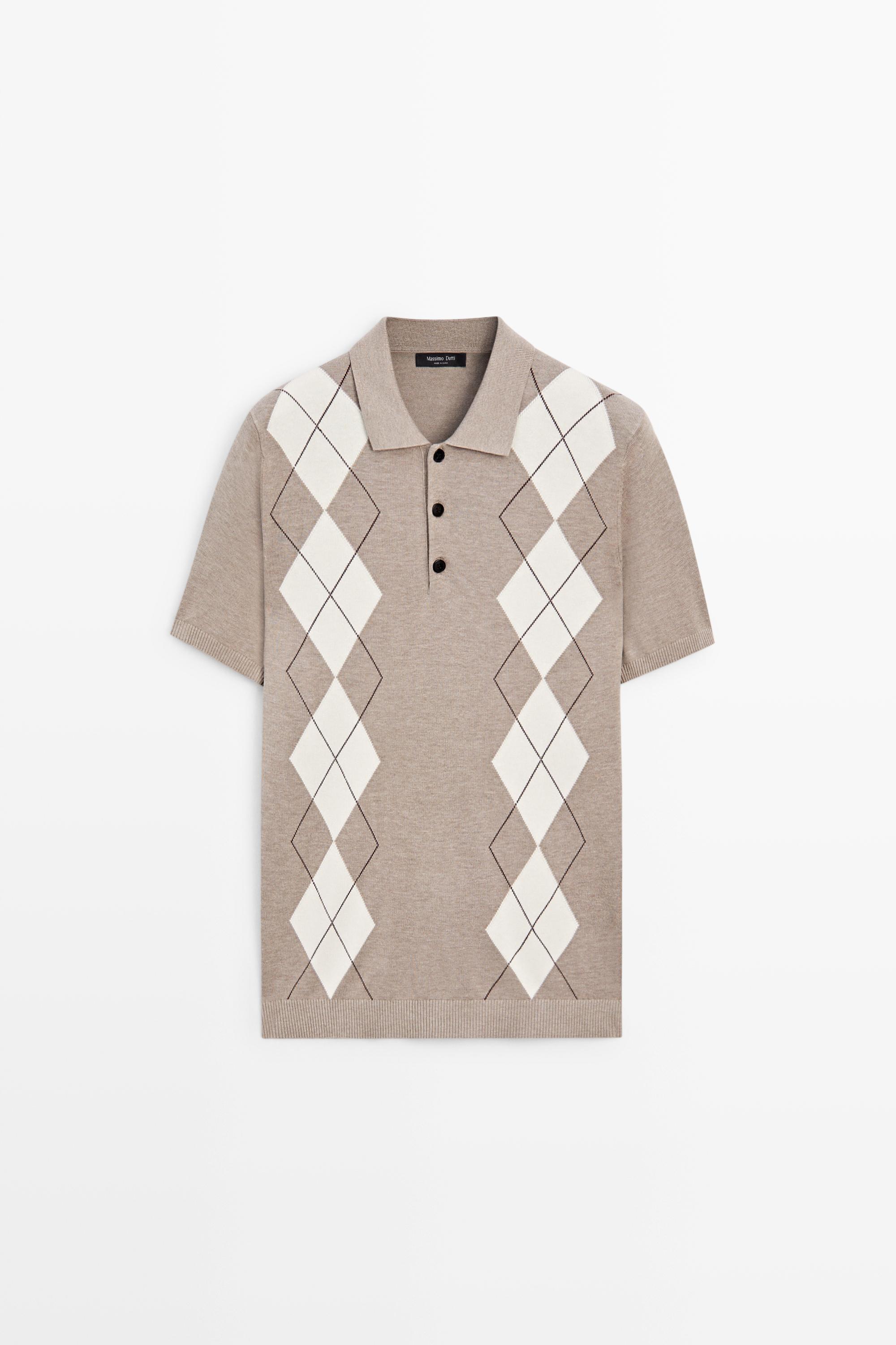 Cotton blend diamond pattern short sleeve polo shirt