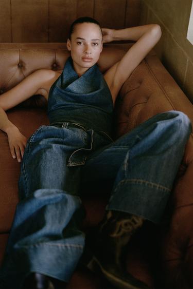 Z1975 HALTER DENIM JUMPSUIT WITH BELT - Blue by Zara