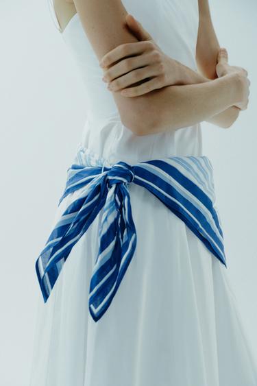 VESTIDO MIDI PAÑUELO RAYAS - Blanco de Zara