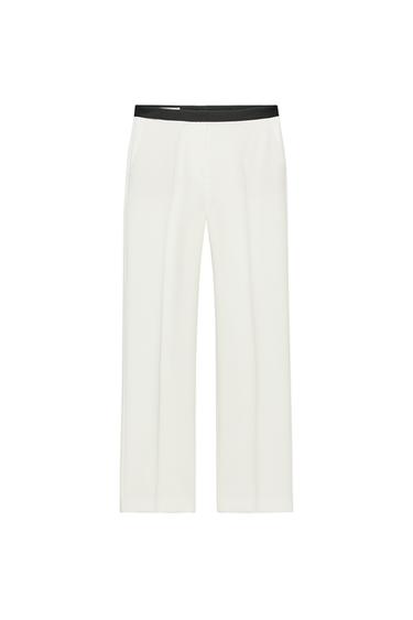 STRAIGHT TROUSERS WITH CONTRAST WAIST - Oyster-white by Zara