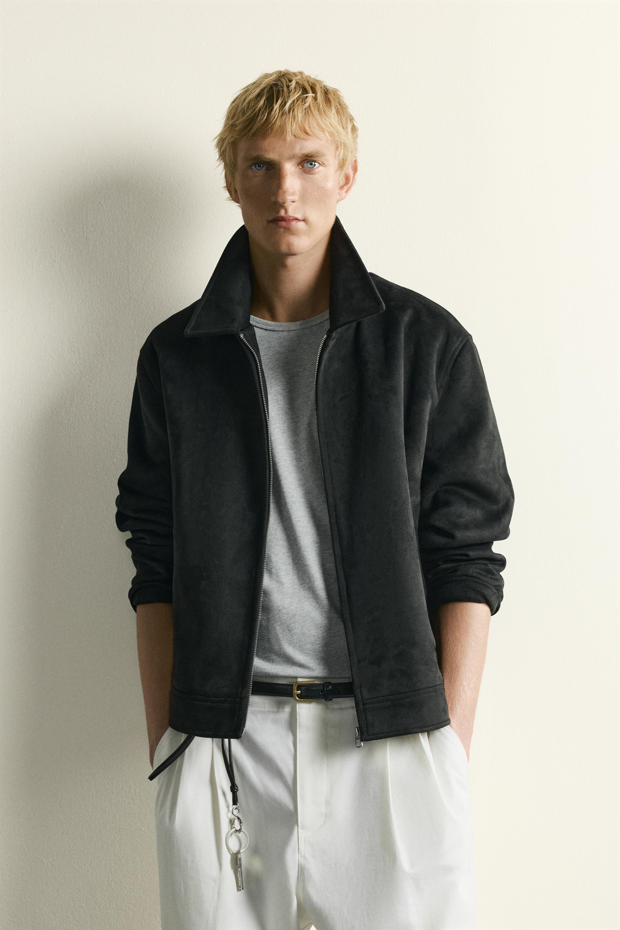 FAUX SUEDE REGULAR FIT JACKET — Black