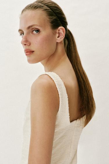 ROBE COURTE STRUCTURÉE - Écru de Zara - Image 4
