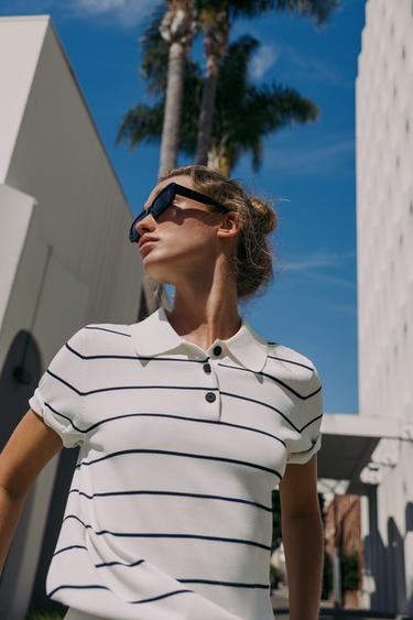 Zara PLETENA POLO MAJICA KRATKIH RUKAVA – prugasto