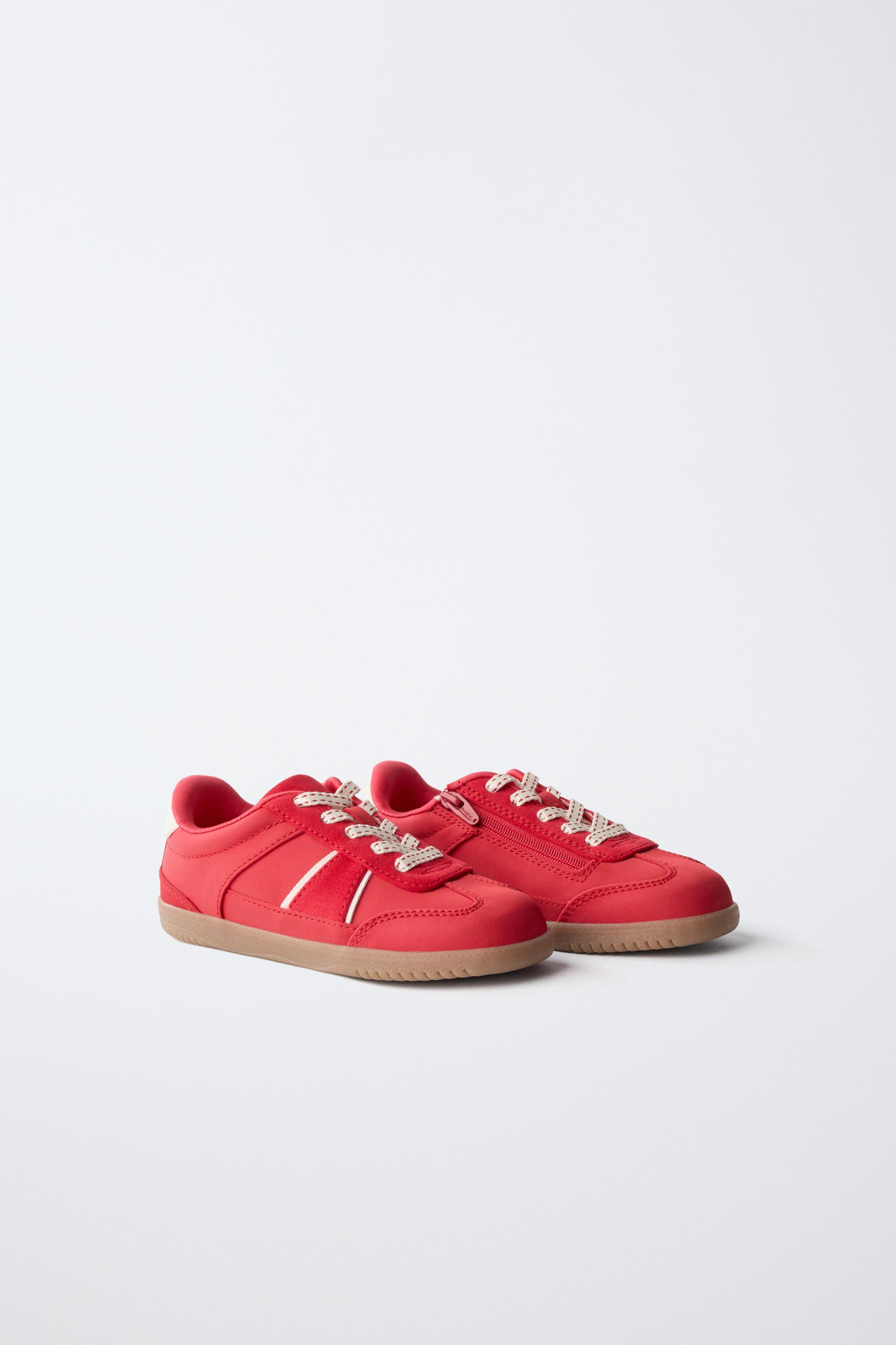 COLOR-BLOCK HIGH-TOP SNEAKERS — Red