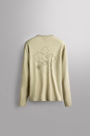 Zara LIGHTWEIGHT LINEN COTTON BLEND T-SHIRT - Washed green