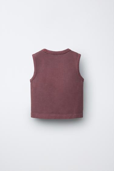 EMBROIDERED GARMENT DYED T-SHIRT - Burgundy by Zara - Image 1