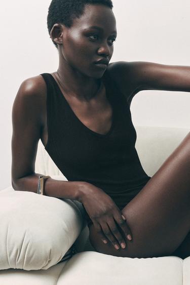 PLEATED KNIT BODYSUIT - Black by Zara - Image 3