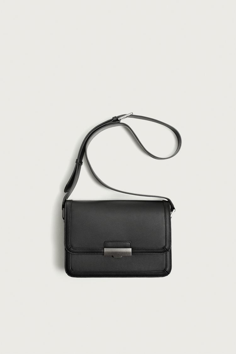 METALLIC DETAIL CROSSBODY BAG — Black