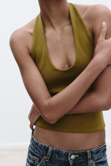 HALTER TOP - Olive green by Zara