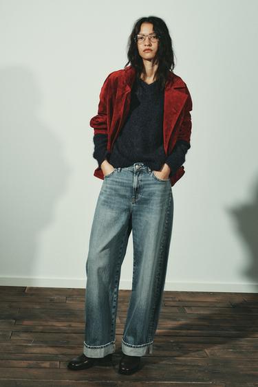 JEAN TRF BAGGY À REVERS TAILLE MI-HAUTE - Bleu de Zara