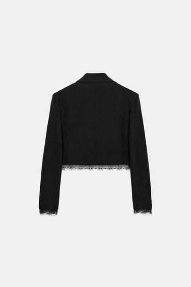 BLAZER CORTA PUNTILLA - Negro de Zara